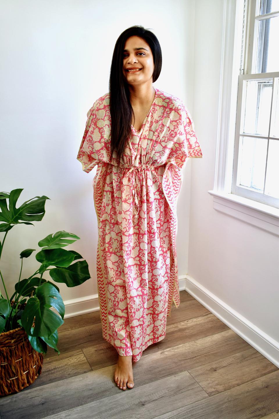 Coral HandBlock Long Caftan