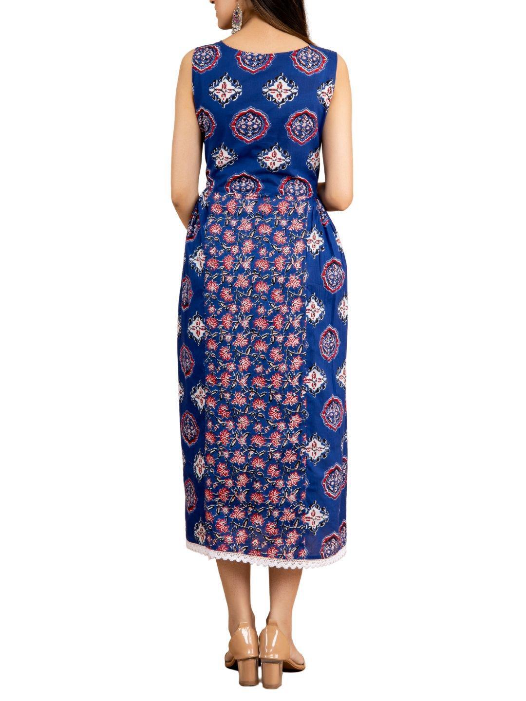 cotton-blue-red-floral-dress-10904022BL, Women Clothing, Cotton Dress, Cotton Blue-Red Floral Dress