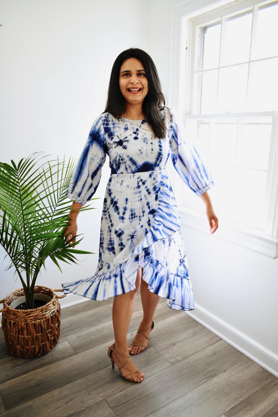 Cotton Blue Tie-Dye Frill Dress