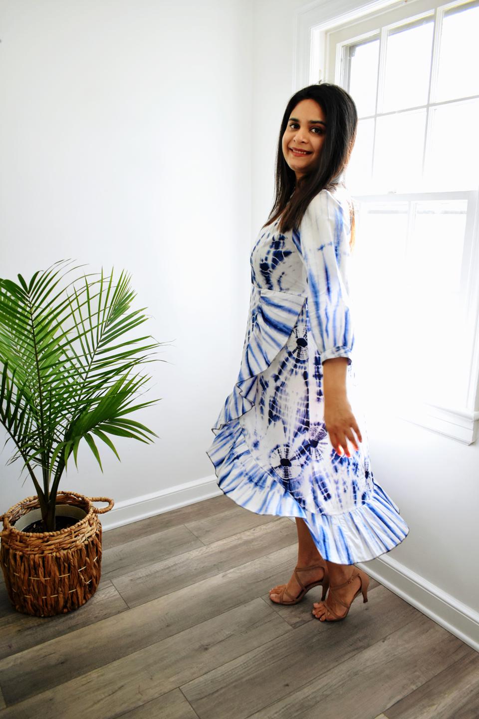 Cotton Blue Tie-Dye Frill Dress