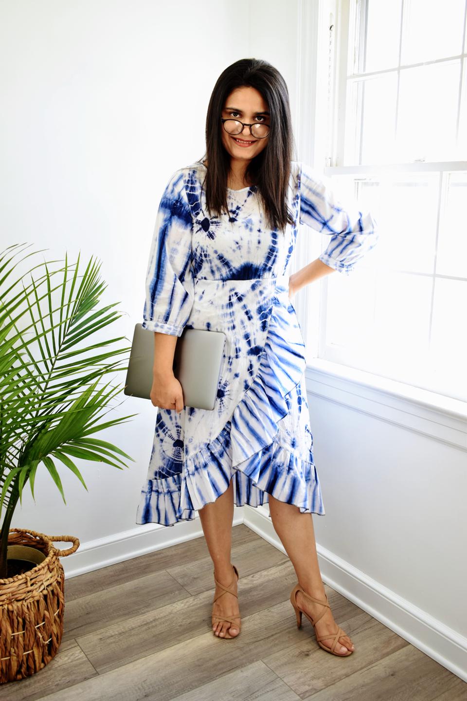 Cotton Blue Tie-Dye Frill Dress