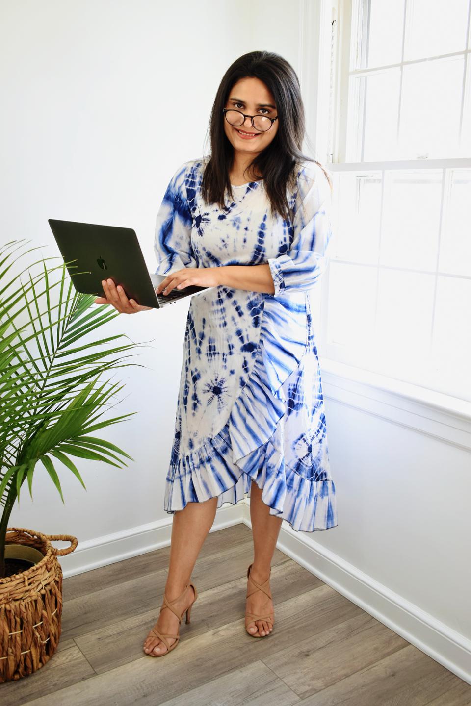 Cotton Blue Tie-Dye Frill Dress