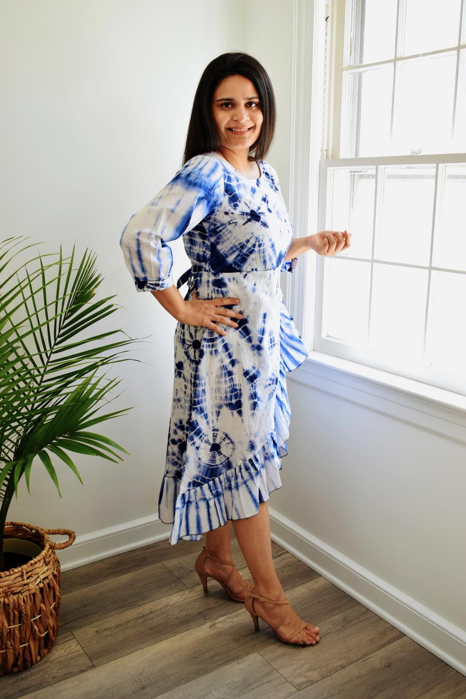 Cotton Blue Tie-Dye Frill Dress