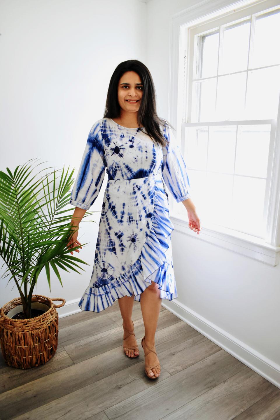 Cotton Blue Tie-Dye Frill Dress