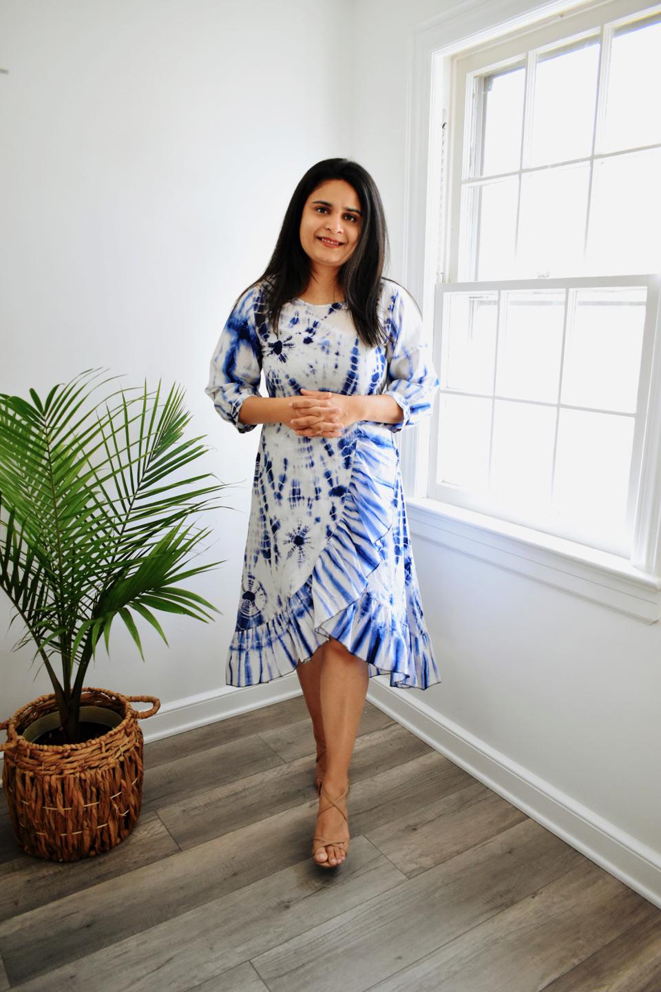 Cotton Blue Tie-Dye Frill Dress