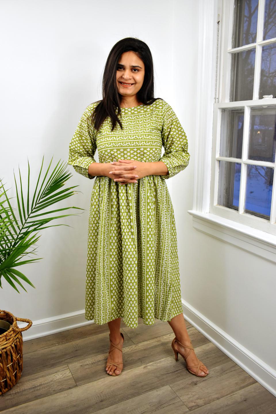 Cotton Green Aari Work Dress