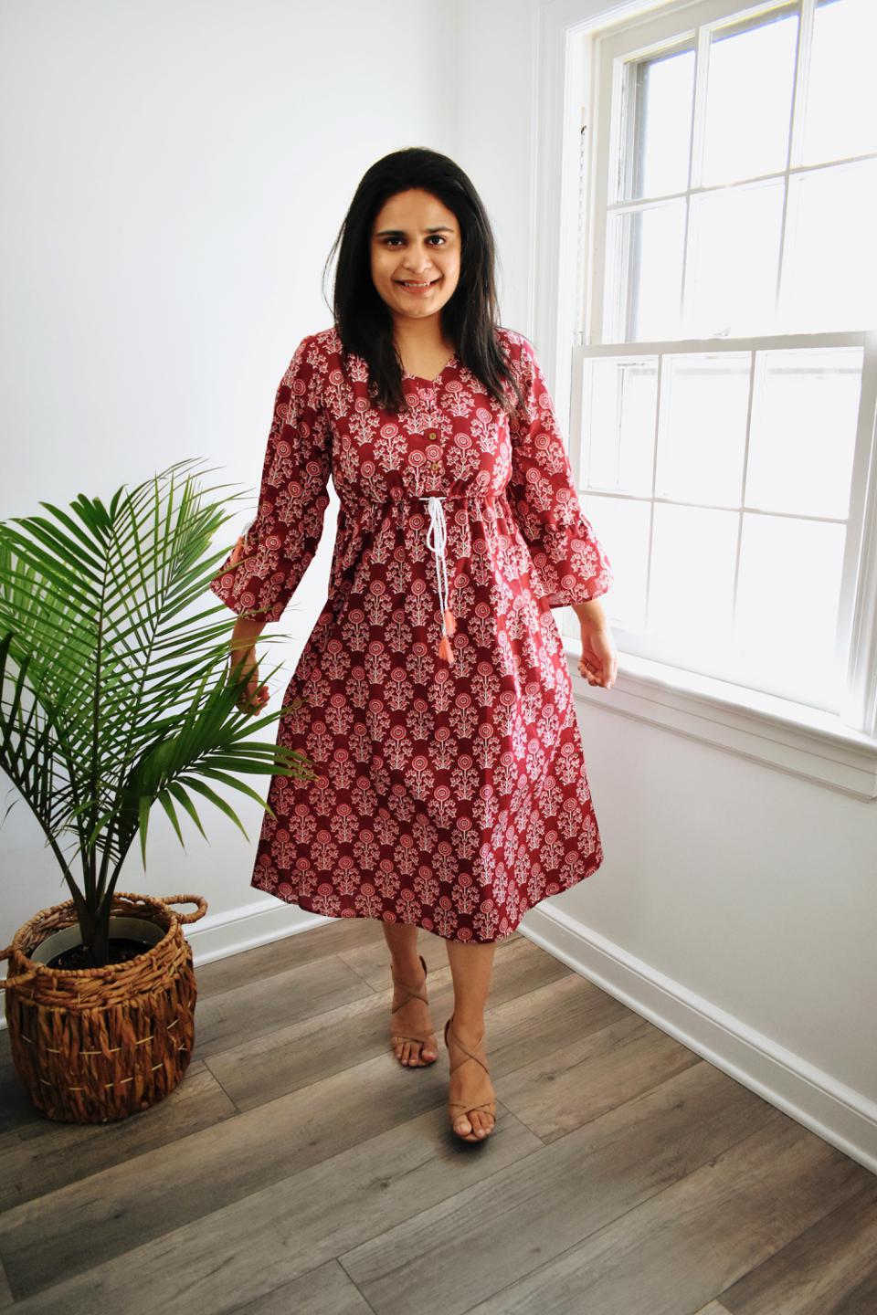 Cotton Maroon Flower Dress