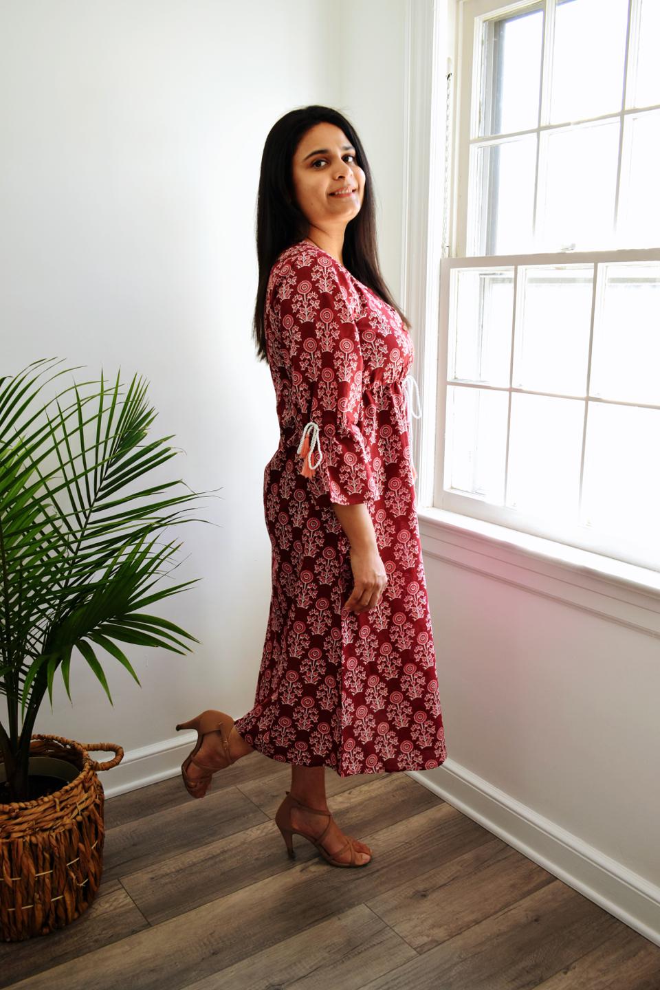 Cotton Maroon Flower Dress