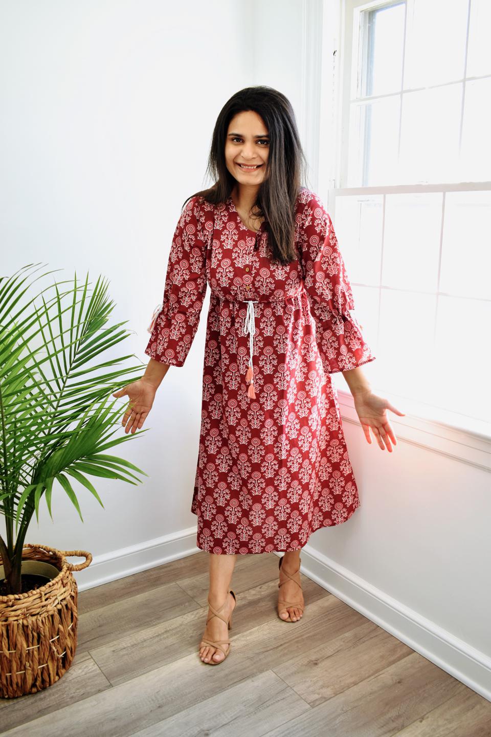 Cotton Maroon Flower Dress