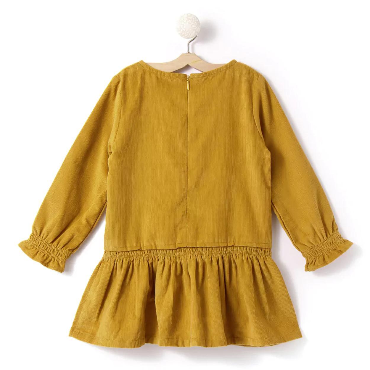 cute-girls-dress-with-full-sleeve-yellow-10510019YL, Kids Clothing, Corduroy Girl Dress