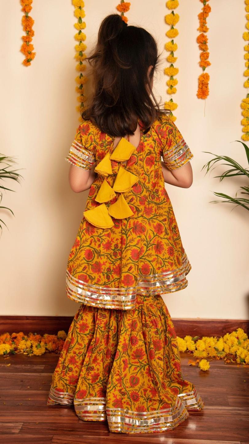 darpan-sharara-set-11434031YL, Kids Indian Ethnic Clothing, Cotton Girl Kurta Set