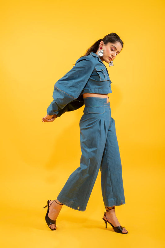 denim-oversized-short-jacket-with-statement-bottom-set-11740088BL, Women Clothing, Cotton Matching Set