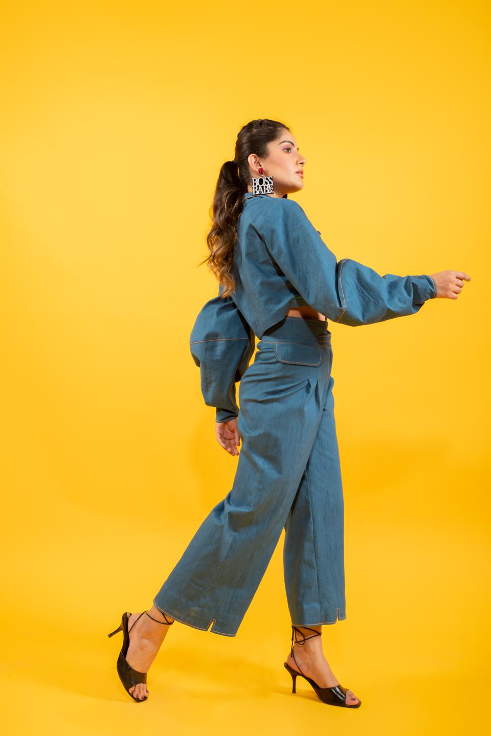 denim-oversized-short-jacket-with-statement-bottom-set-11740088BL, Women Clothing, Cotton Matching Set