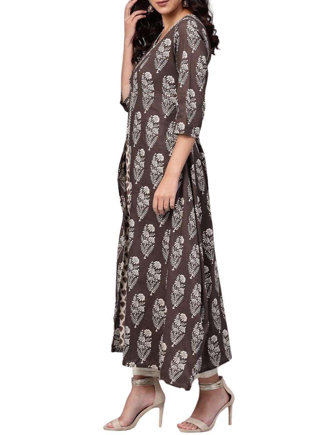 double-layered-brown-cotton-kurta-10001010BR, Women Indian Ethnic Clothing, Cotton Kurta