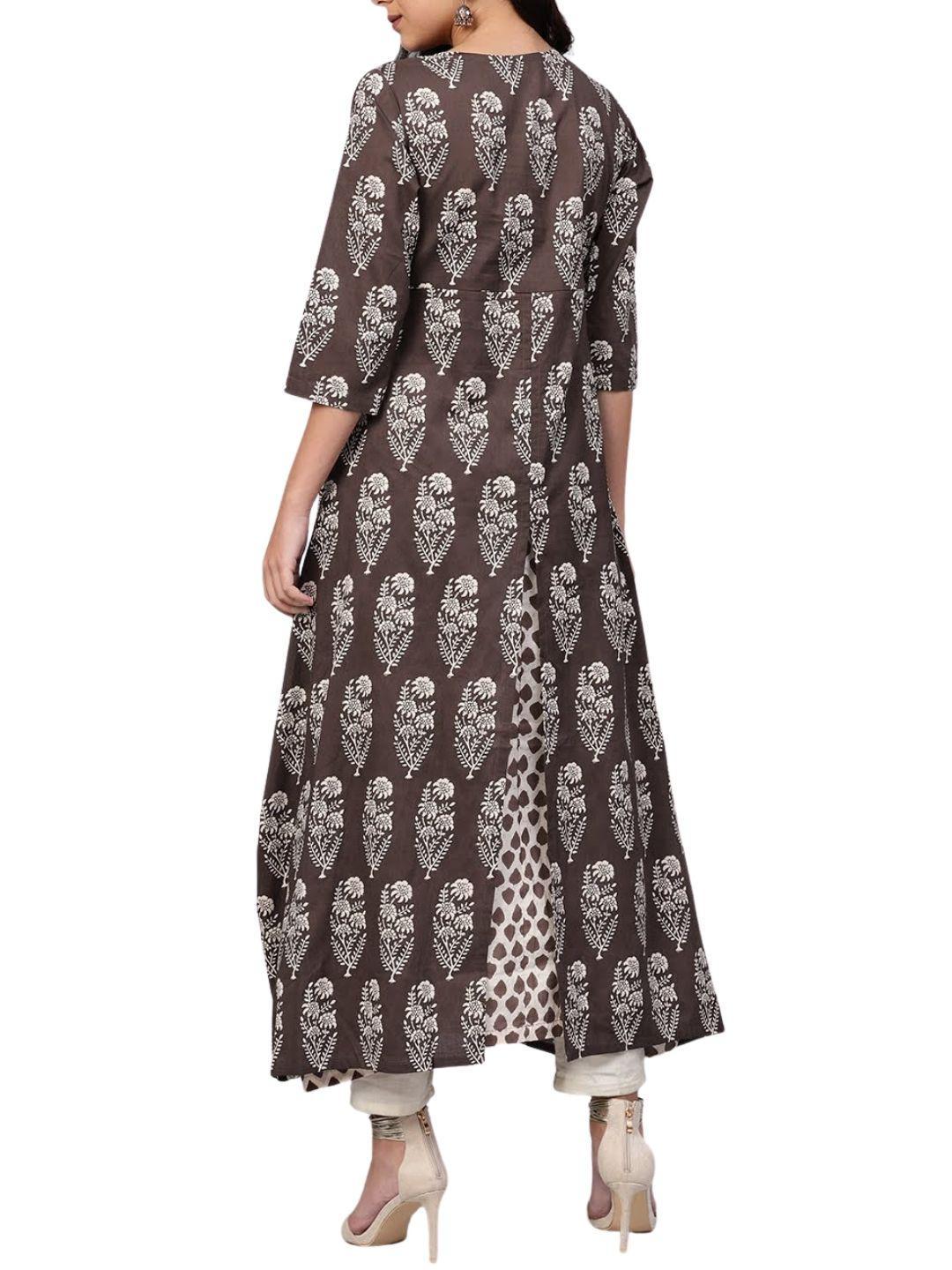 double-layered-brown-cotton-kurta-10001010BR, Women Indian Ethnic Clothing, Cotton Kurta