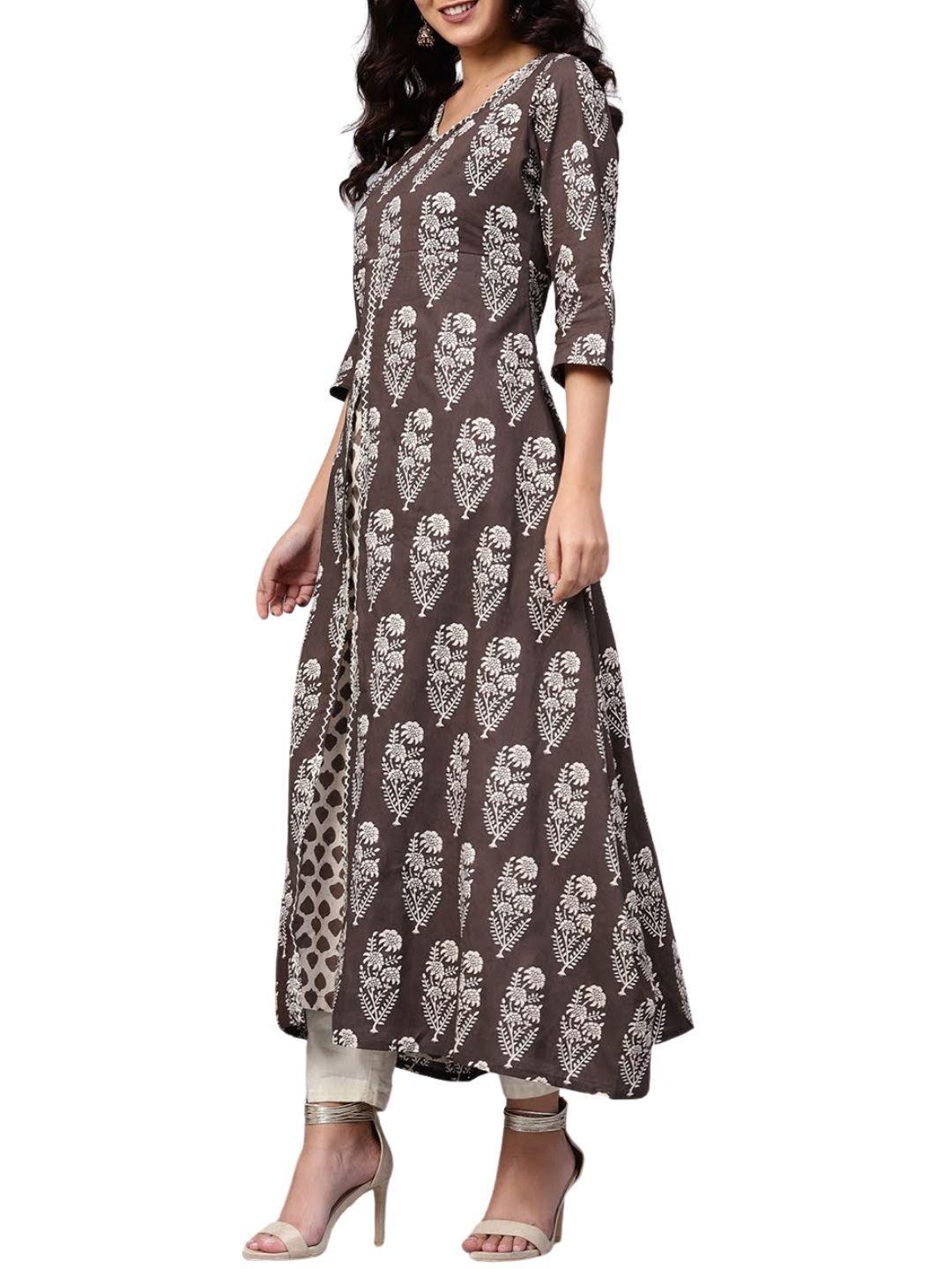 double-layered-brown-cotton-kurta-10001010BR, Women Indian Ethnic Clothing, Cotton Kurta