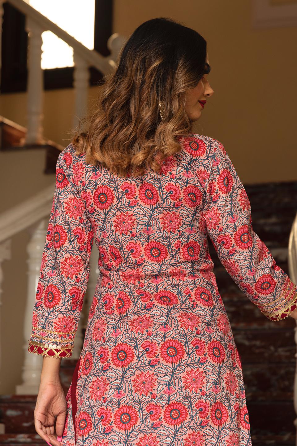 ekka-hand-block-cotton-suit-set-11403213MR, Women Indian Ethnic Clothing, Cotton Kurta Set Dupatta