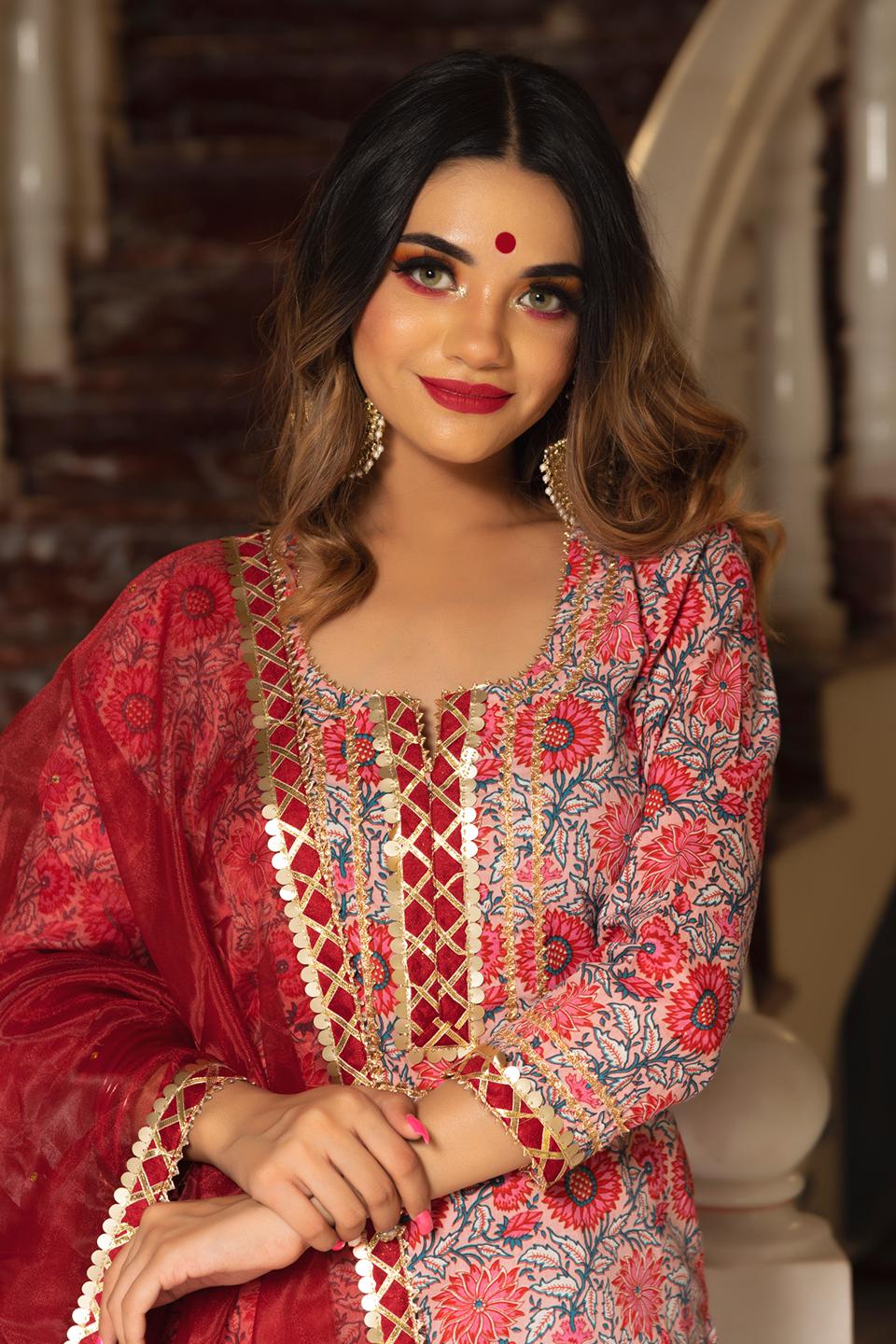 ekka-hand-block-cotton-suit-set-11403213MR, Women Indian Ethnic Clothing, Cotton Kurta Set Dupatta