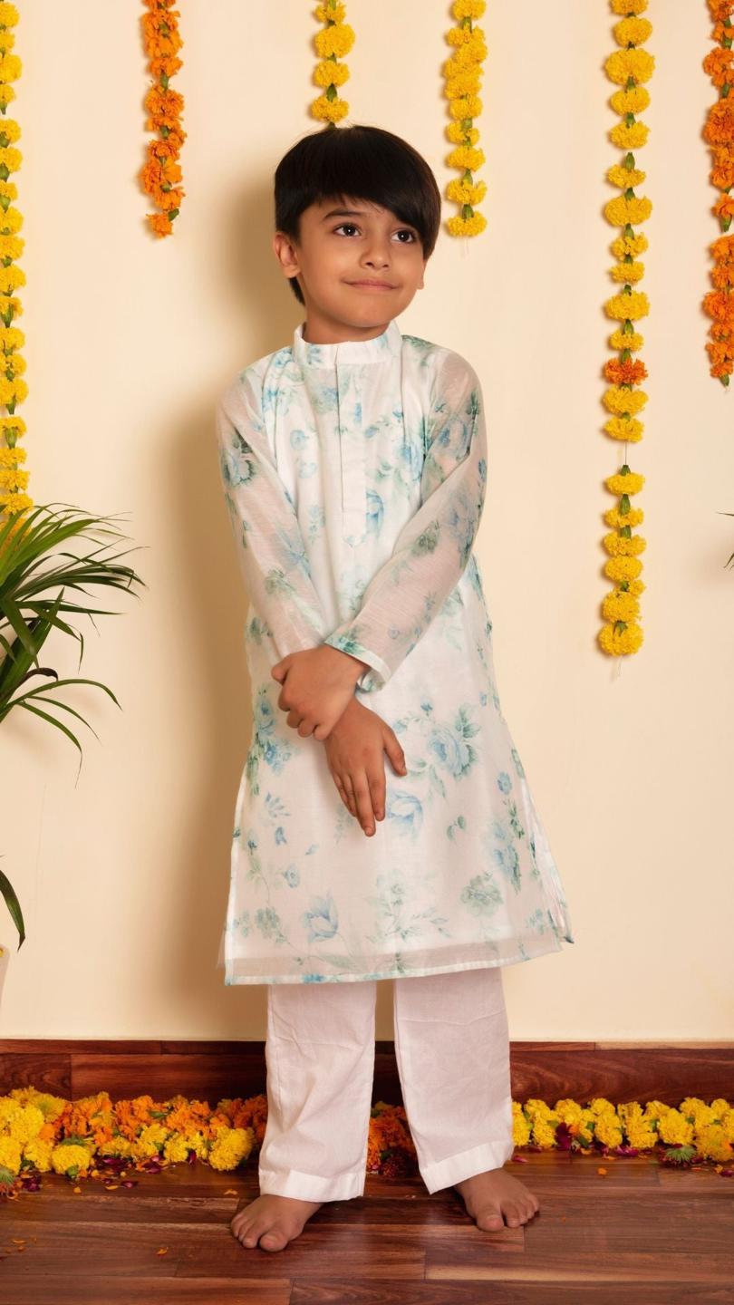 falak-kurta-pant-set-11420016WH, Kids Indian Ethnic Clothing, Chanderi Boy Kurta Pajama Set