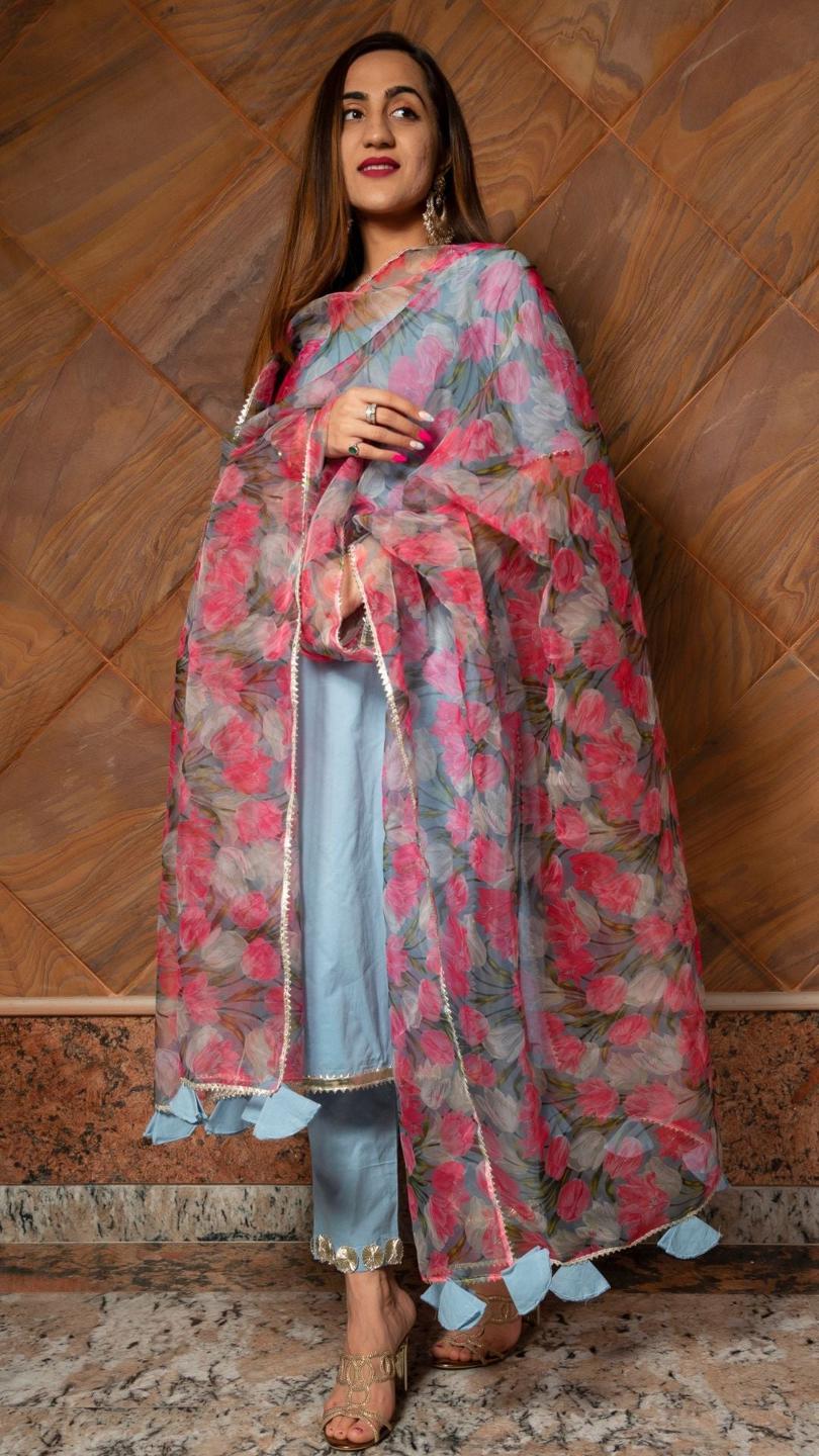 fiza-pure-cotton-suit-set-11403224BL, Women Indian Ethnic Clothing, Cotton Kurta Set Dupatta