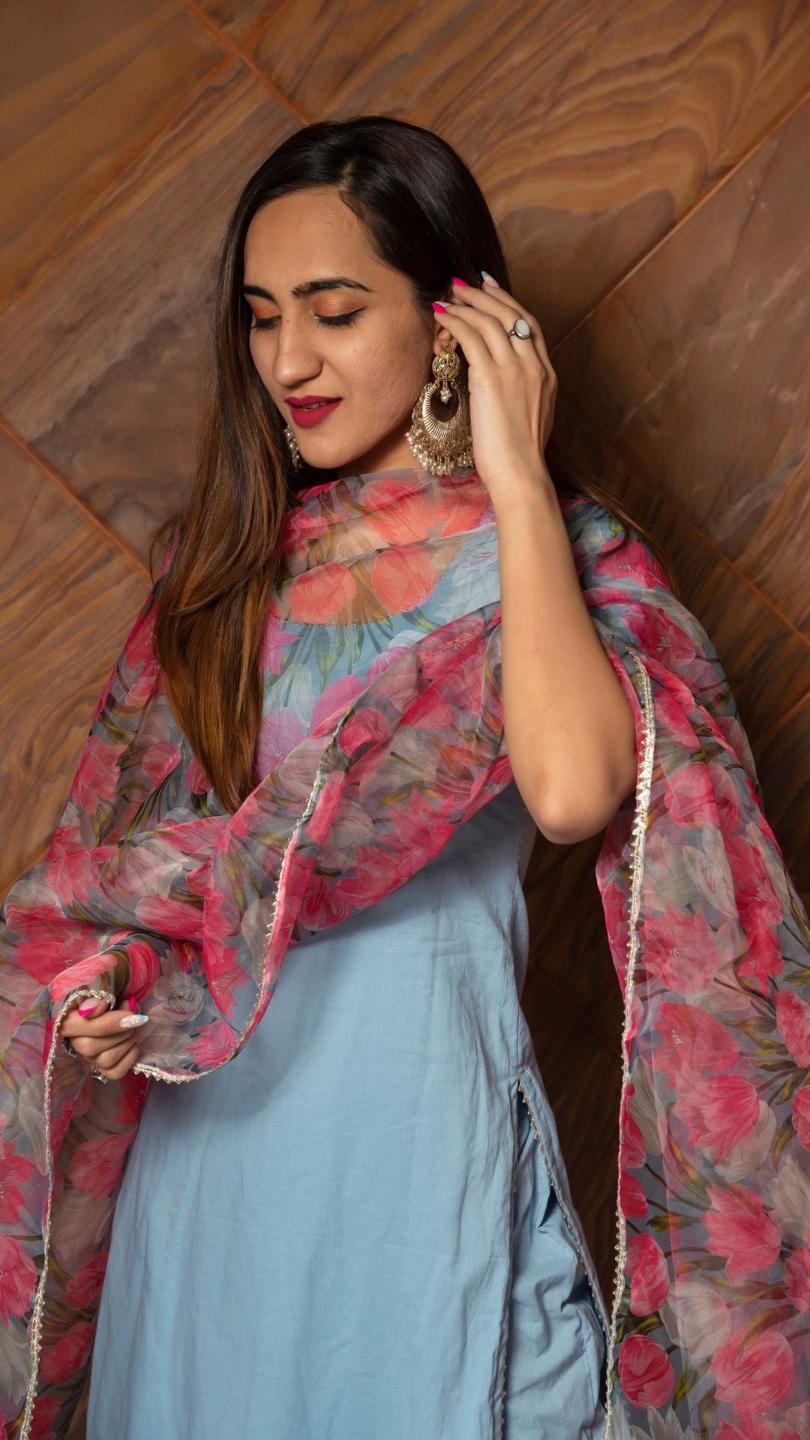 fiza-pure-cotton-suit-set-11403224BL, Women Indian Ethnic Clothing, Cotton Kurta Set Dupatta