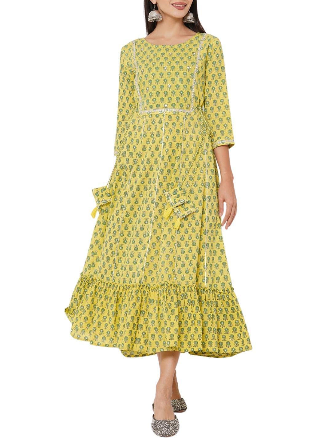 floral-block-printed-embroidered-maxi-dress-10304001YL, Women Clothing, Cotton Dress