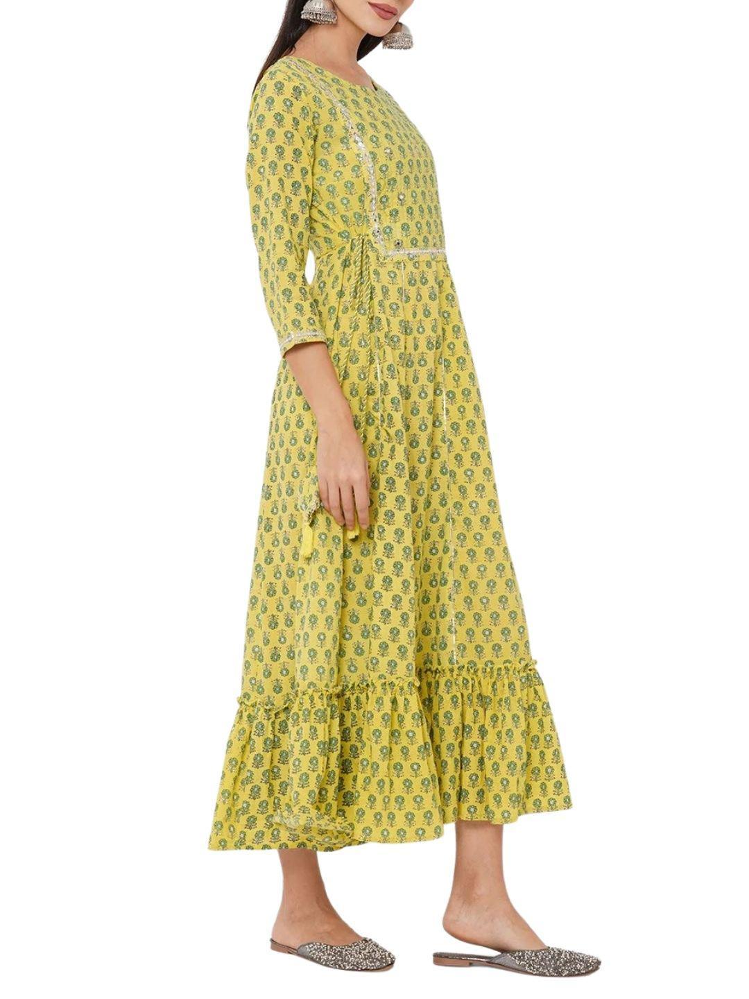 floral-block-printed-embroidered-maxi-dress-10304001YL, Women Clothing, Cotton Dress