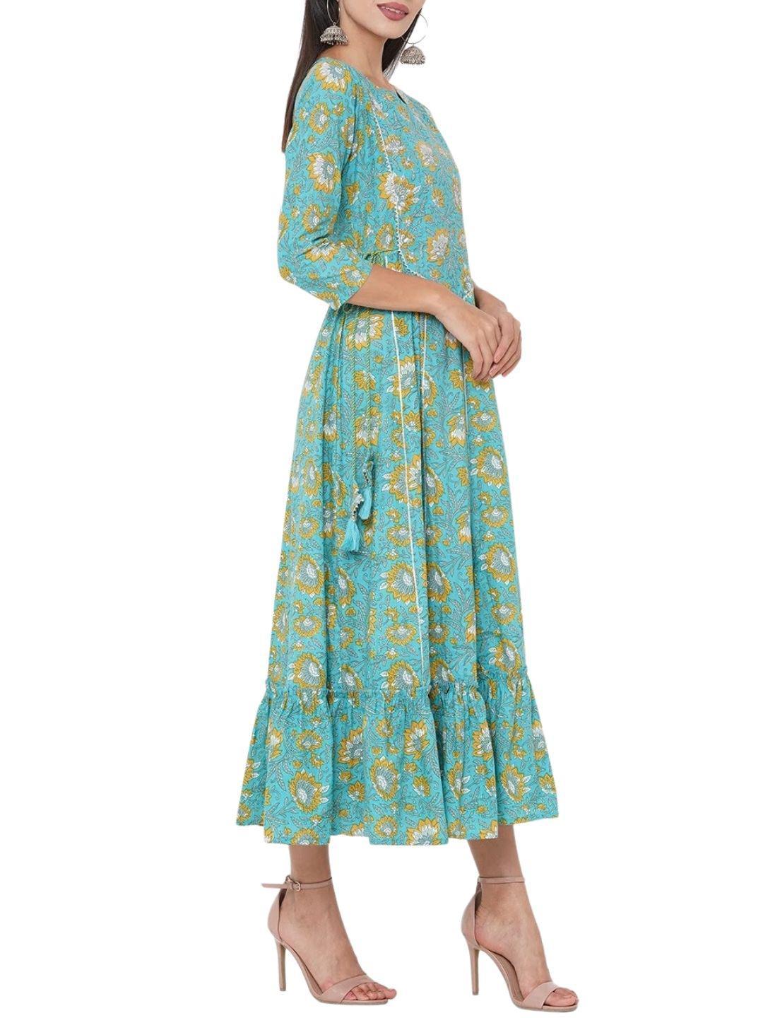 floral-block-printed-embroidered-maxi-dress-with-twisted-belt-string--10304002BL, Women Clothing, Cotton Dress
