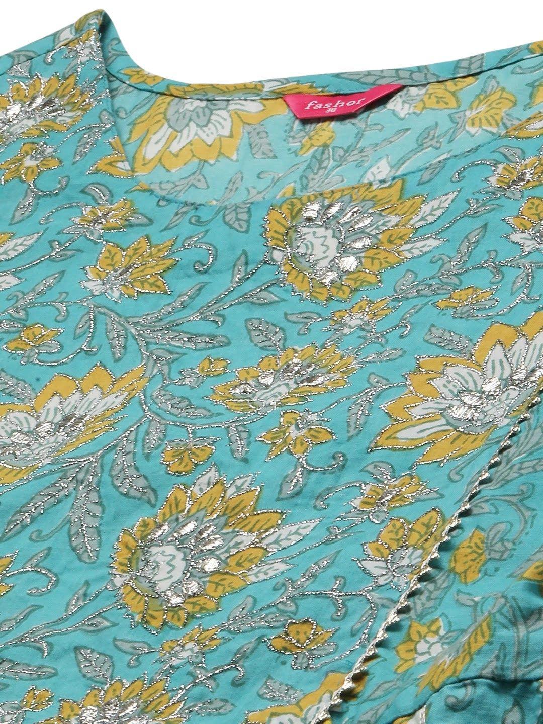 floral-block-printed-embroidered-maxi-dress-with-twisted-belt-string--10304002BL, Women Clothing, Cotton Dress