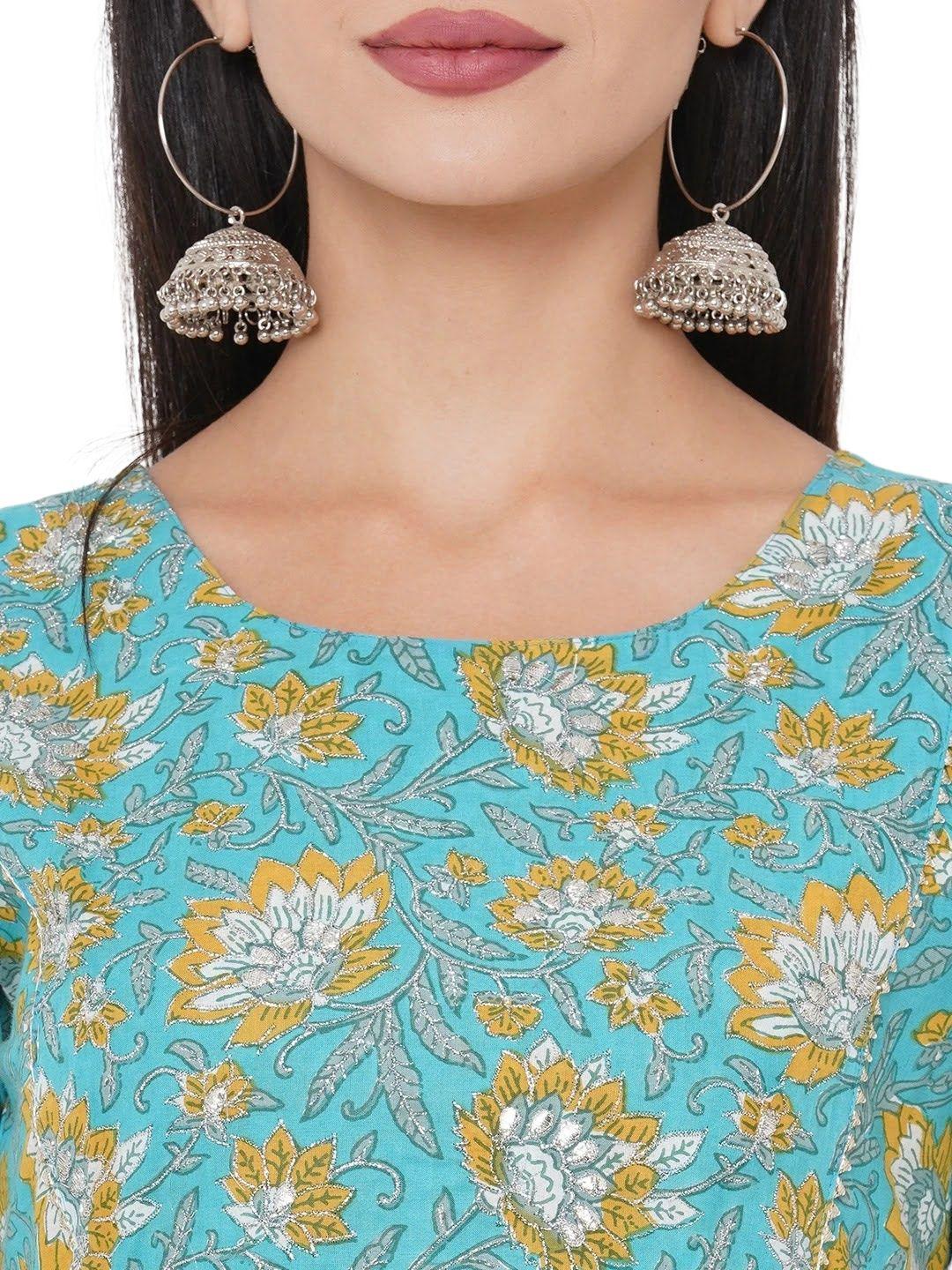 floral-block-printed-embroidered-maxi-dress-with-twisted-belt-string--10304002BL, Women Clothing, Cotton Dress