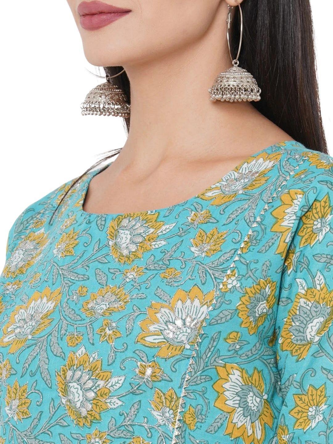 floral-block-printed-embroidered-maxi-dress-with-twisted-belt-string--10304002BL, Women Clothing, Cotton Dress