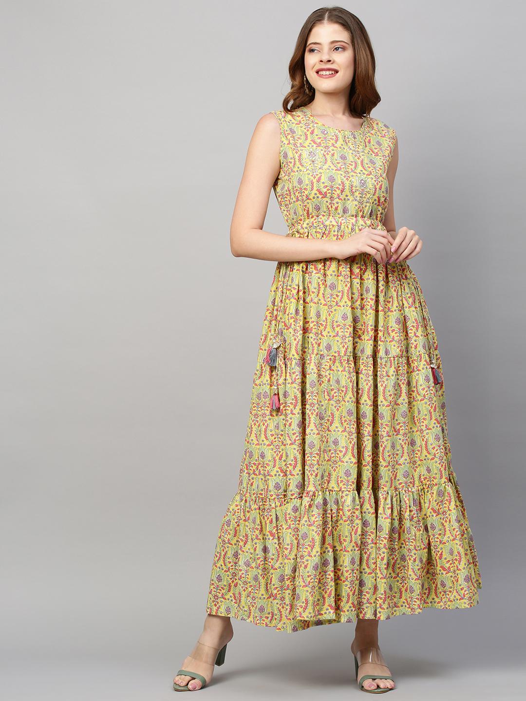 floral-printed-embroidered-tiered-flared-maxi-dress-10304017YL, Women Clothing, Cotton Dress