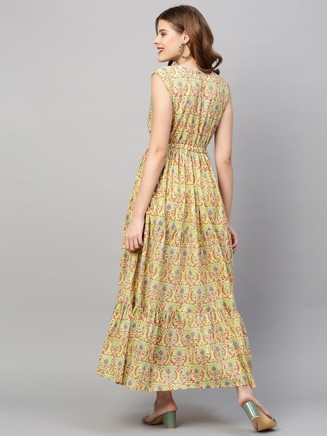 floral-printed-embroidered-tiered-flared-maxi-dress-10304017YL, Women Clothing, Cotton Dress