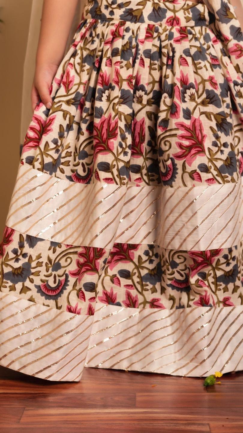 garden-rose-lehenga-set-11409028WH, Kids Indian Ethnic Clothing, Cotton Girl Lehenga Set
