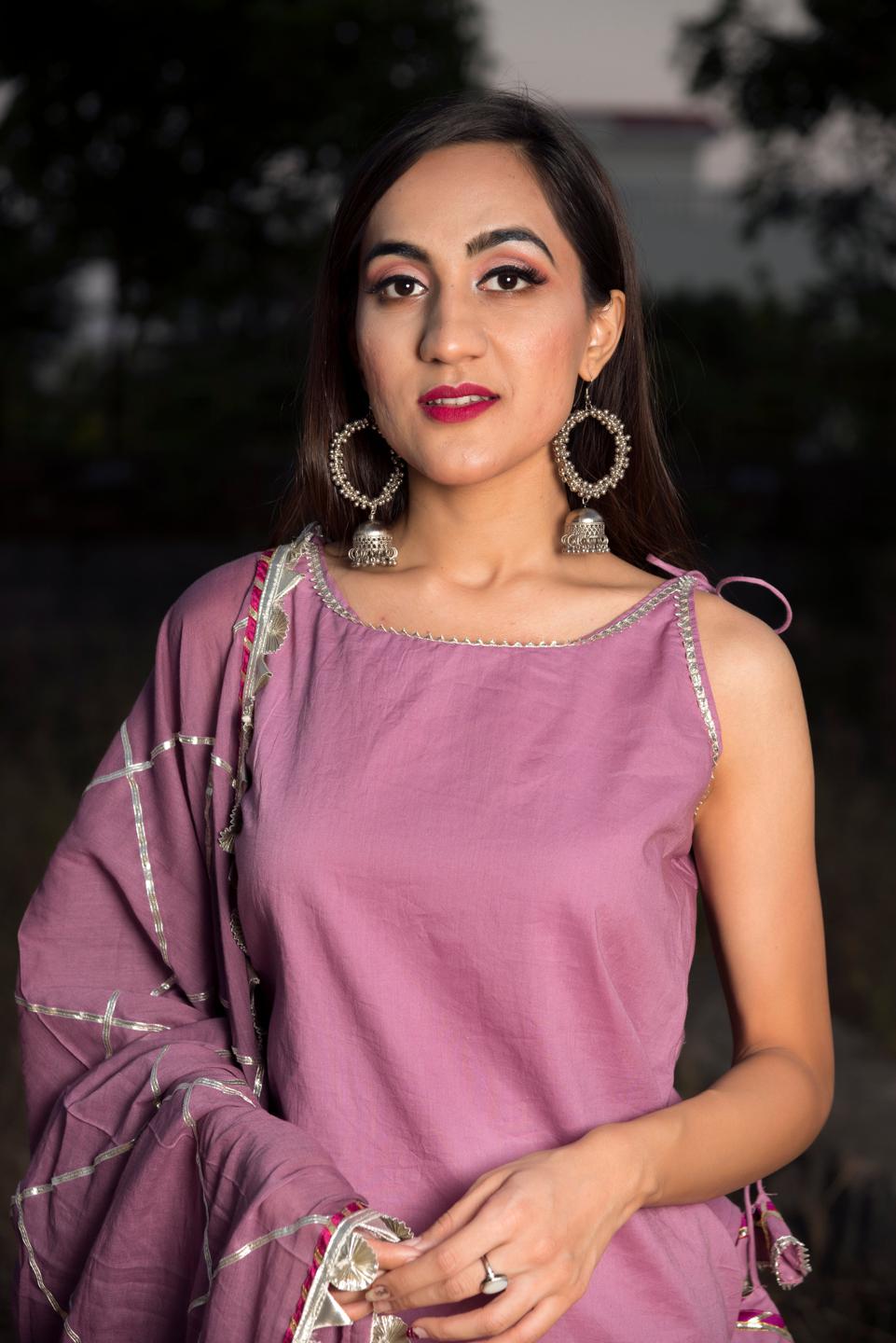 gotta-jaal-purple-cotton-sharara-set-11403184PR, Women Indian Ethnic Clothing, Cotton Silk Kurta Set Dupatta