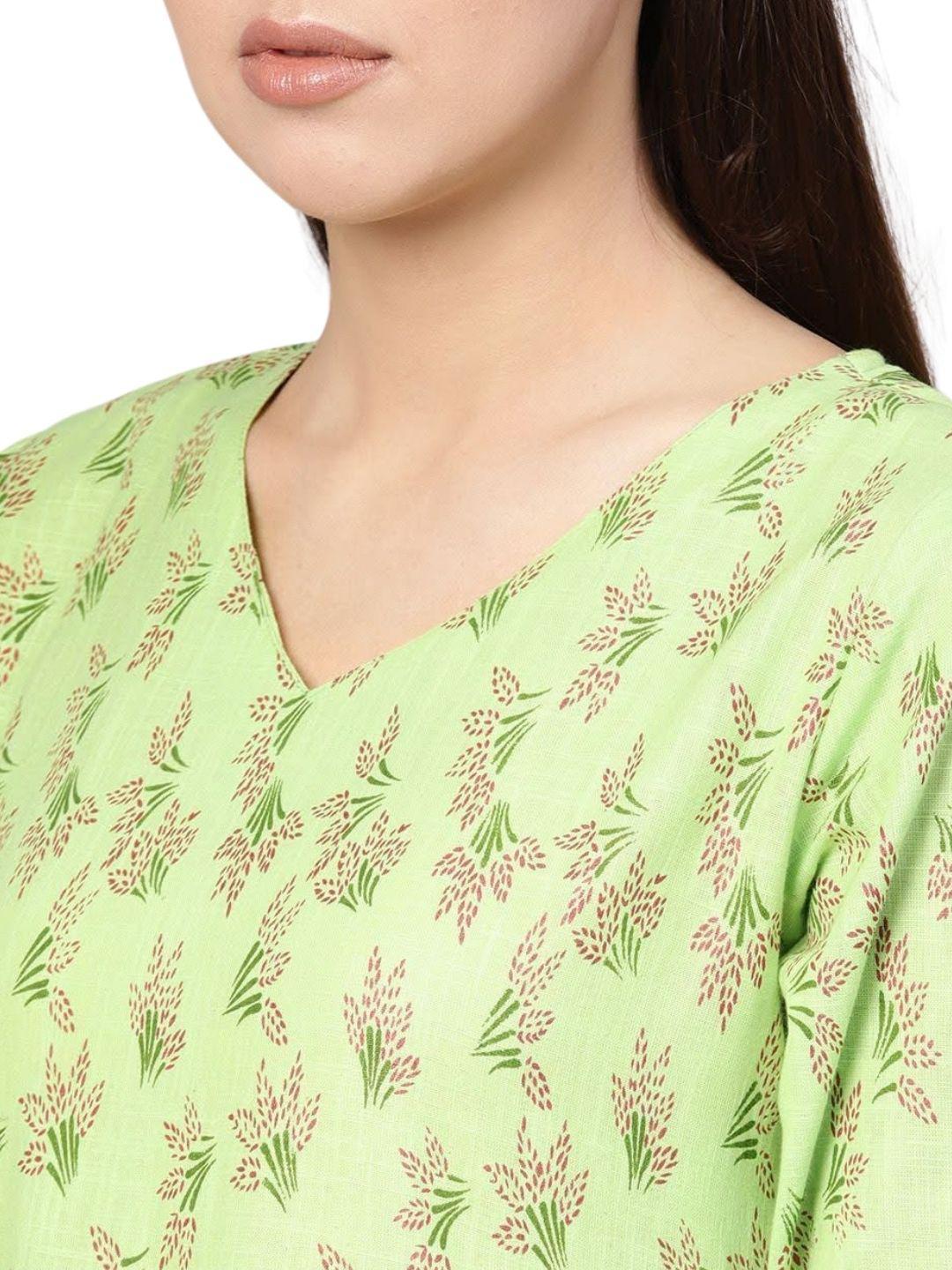 green-floral-printed-midi-gathered-dress-10204014GR, Women Indian Ethnic Clothing, Cotton Dress