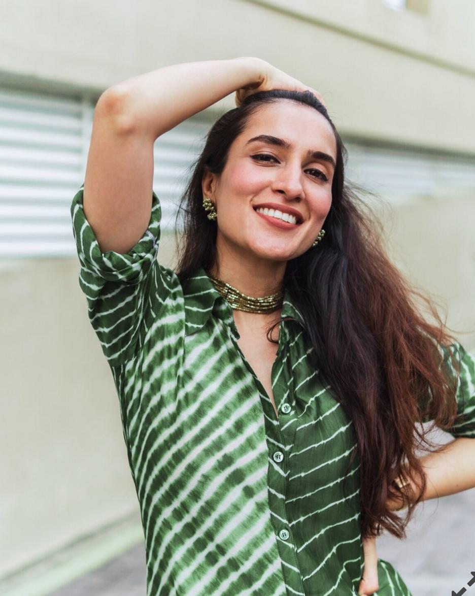 green-lehriya-with-pants-11602049GR, Women Indian Ethnic Clothing, Cotton Silk Kurta Set