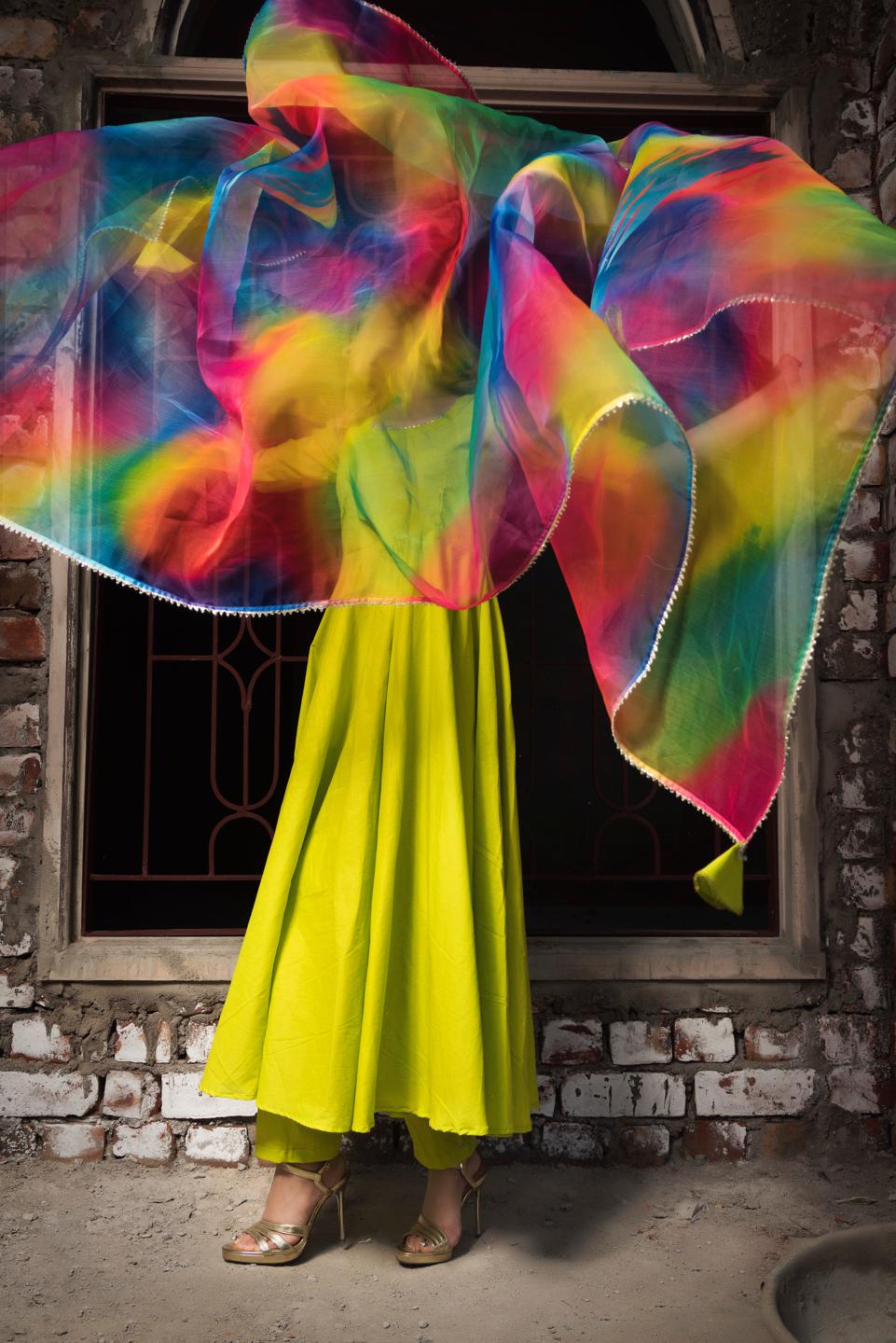 gulaal-green-pure-cotton-anarkali-set-11403196GR, Women Indian Ethnic Clothing, Cotton Kurta Set Dupatta