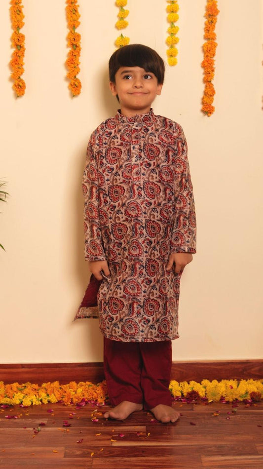 gulbagh-kurta-pant-set-11420023BR, Kids Indian Ethnic Clothing, Organza Boy Kurta Pajama Set