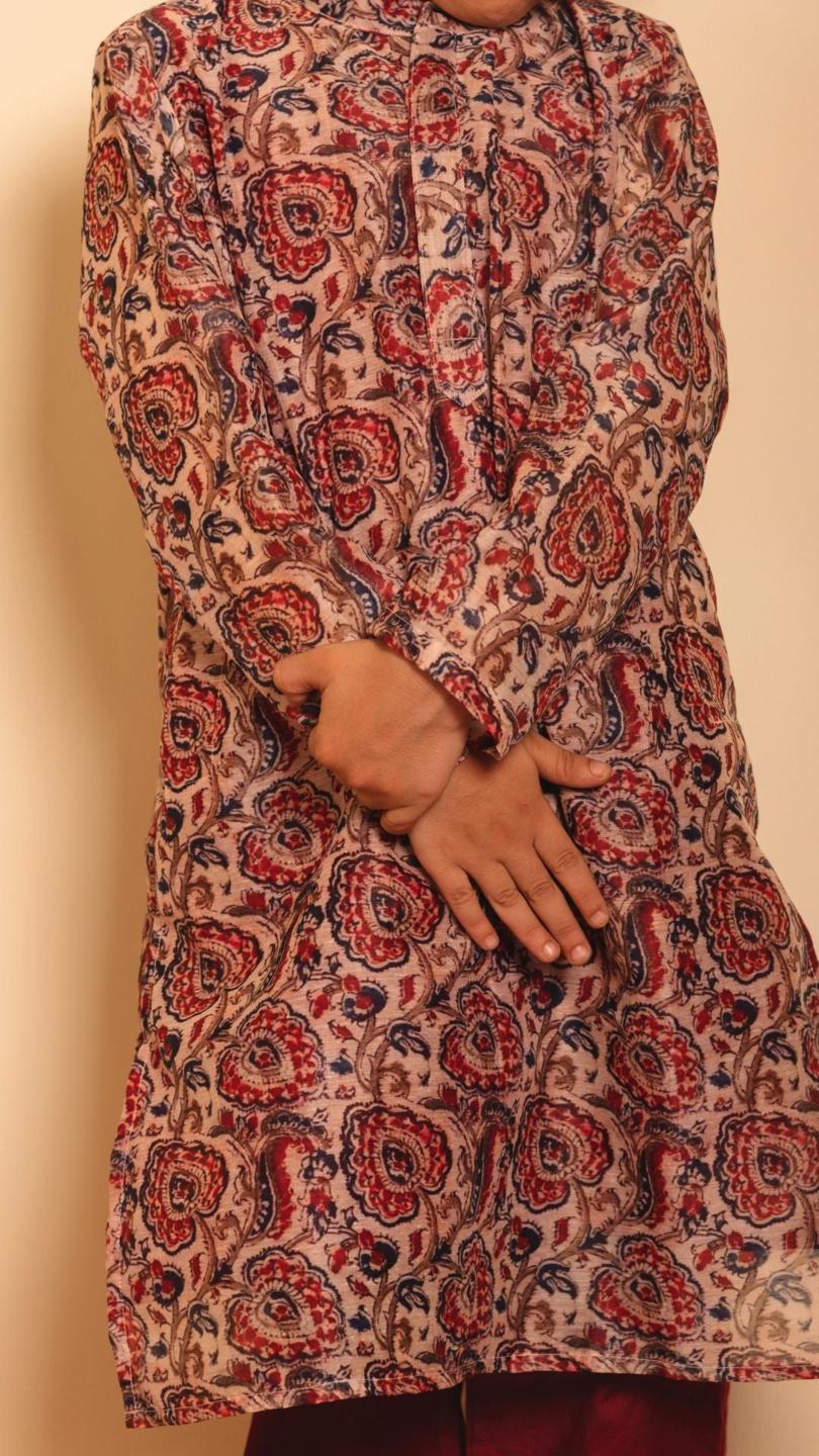 gulbagh-kurta-pant-set-11420023BR, Kids Indian Ethnic Clothing, Organza Boy Kurta Pajama Set