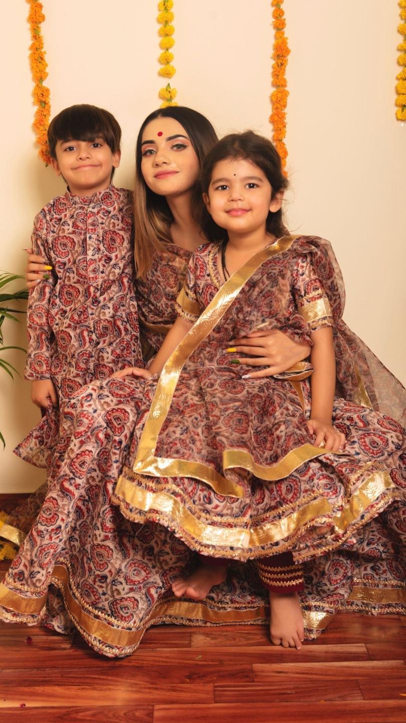 gulbagh-kurta-pant-set-11420023BR, Kids Indian Ethnic Clothing, Organza Boy Kurta Pajama Set