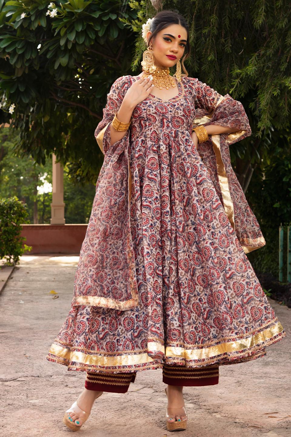 gulbagh-organza-anarkali-set-11403203MR, Women Indian Ethnic Clothing, Organza Kurta Set Dupatta