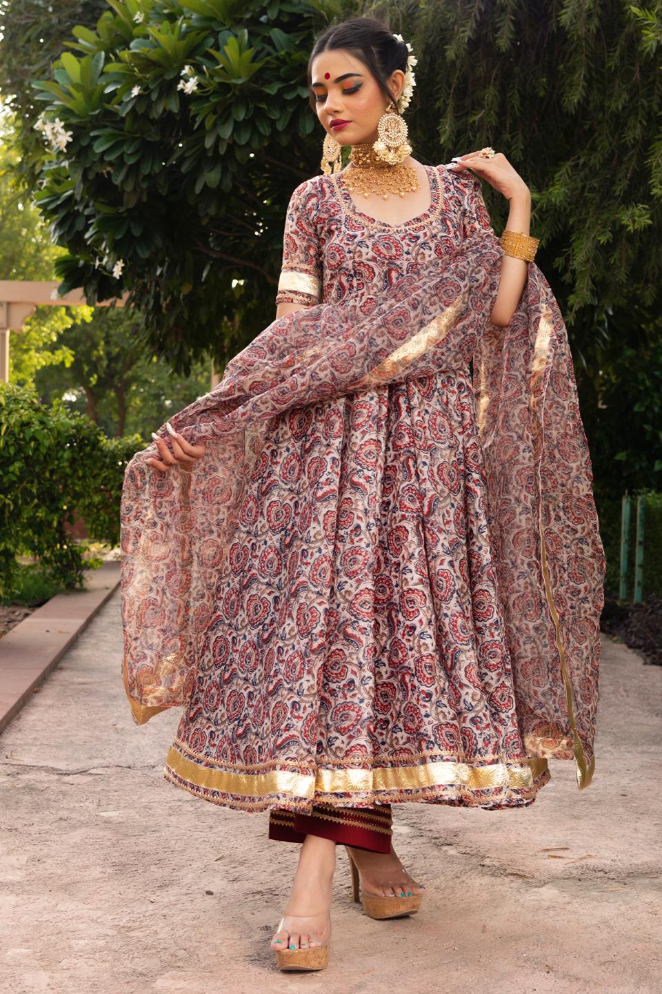 gulbagh-organza-anarkali-set-11403203MR, Women Indian Ethnic Clothing, Organza Kurta Set Dupatta