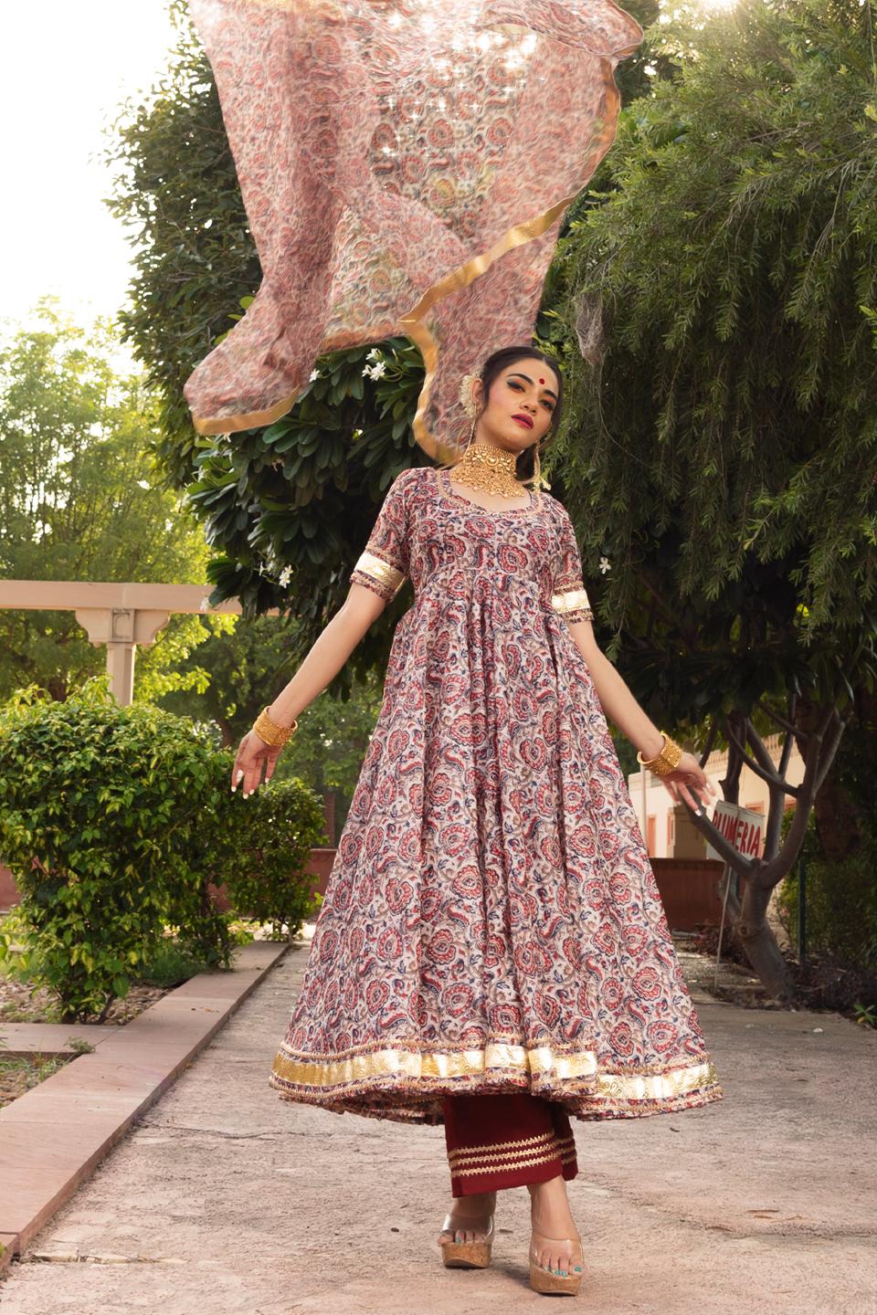 gulbagh-organza-anarkali-set-11403203MR, Women Indian Ethnic Clothing, Organza Kurta Set Dupatta
