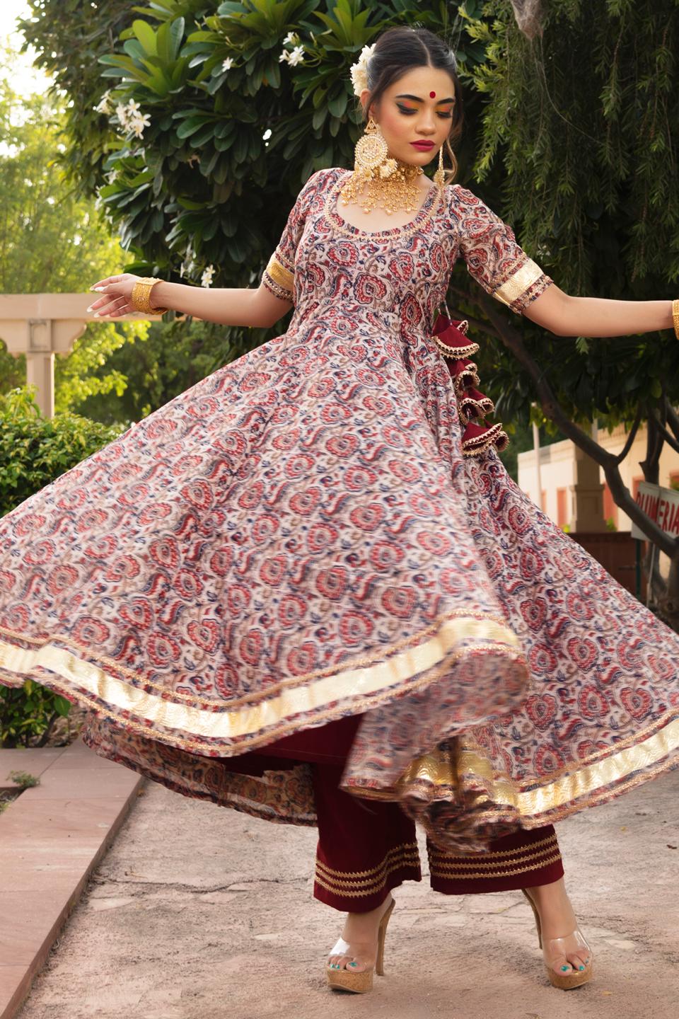 gulbagh-organza-anarkali-set-11403203MR, Women Indian Ethnic Clothing, Organza Kurta Set Dupatta