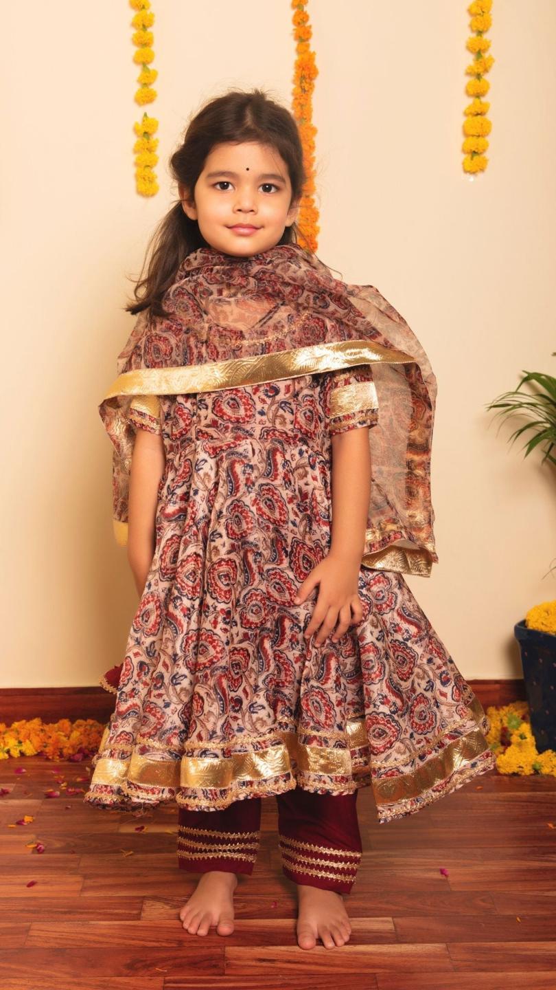 gulbagh-organza-anarkali-set-11434022BR, Kids Indian Ethnic Clothing, Cotton Girl Kurta Set