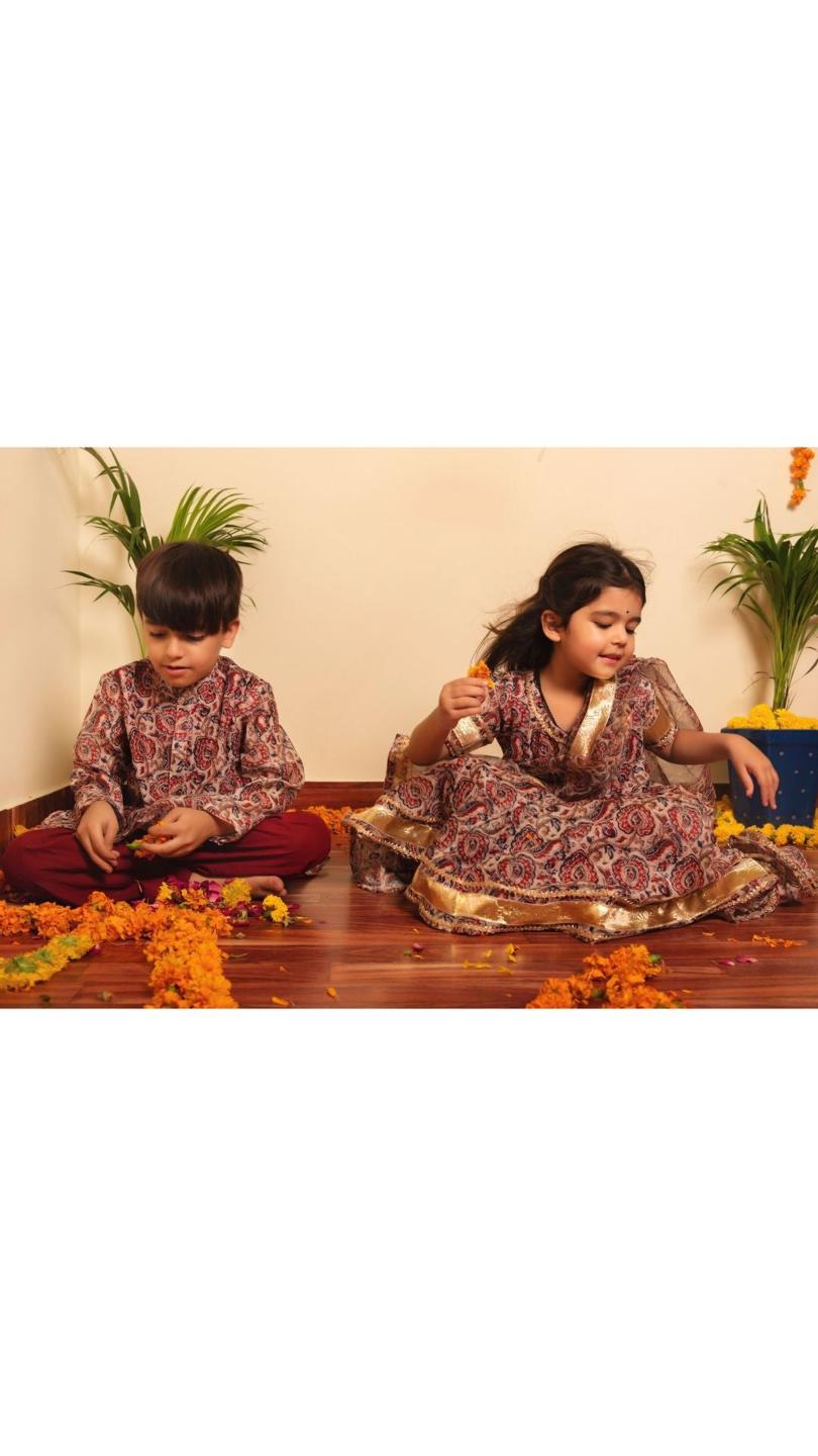 gulbagh-organza-anarkali-set-11434022BR, Kids Indian Ethnic Clothing, Cotton Girl Kurta Set