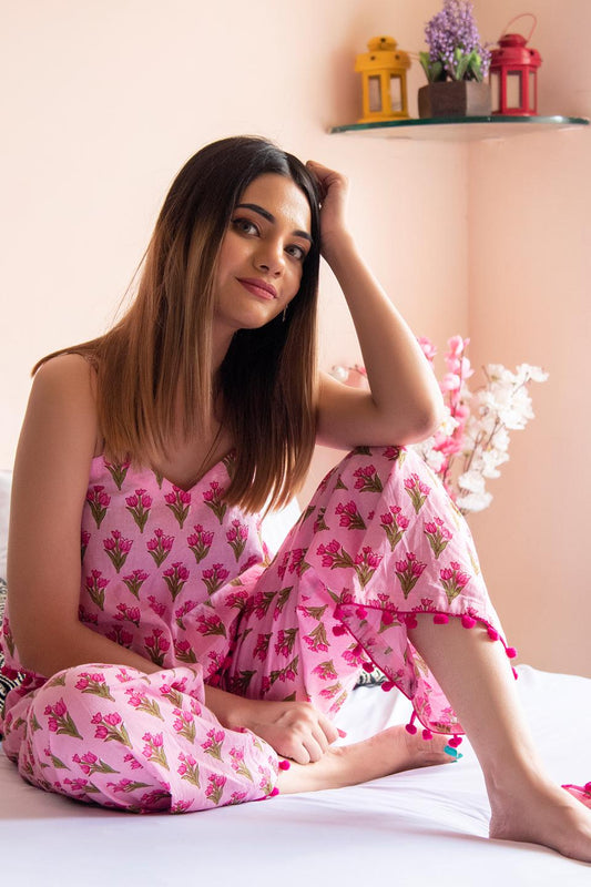 gulbhar-hand-block-print-cotton-night-set-11436207PK, Women Clothing, Cotton Sleep Set