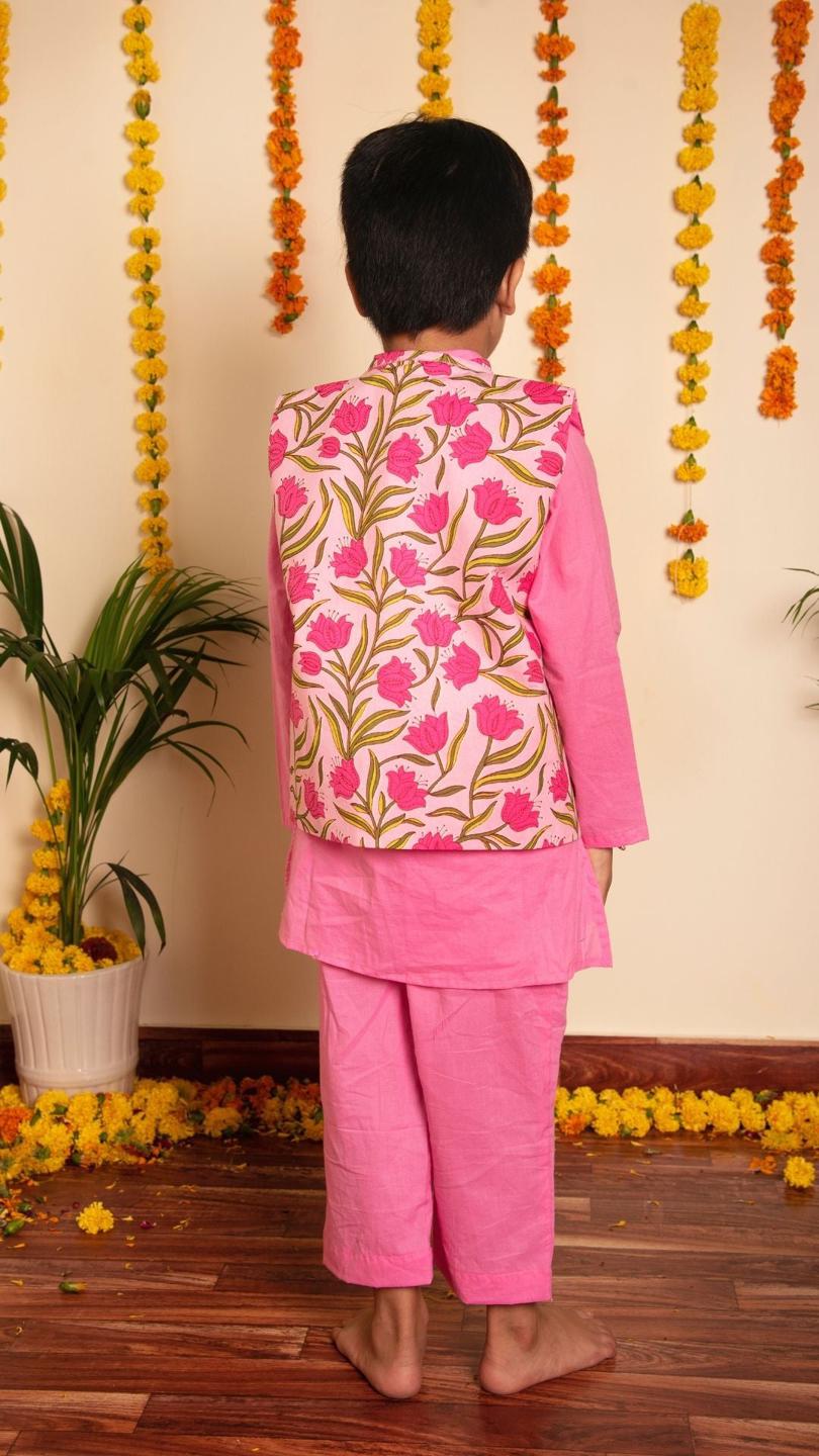 gulbhar-kurta-jacket-set-11438033GR, Kids Indian Ethnic Clothing, Cotton Boy Kurta Jacket Set