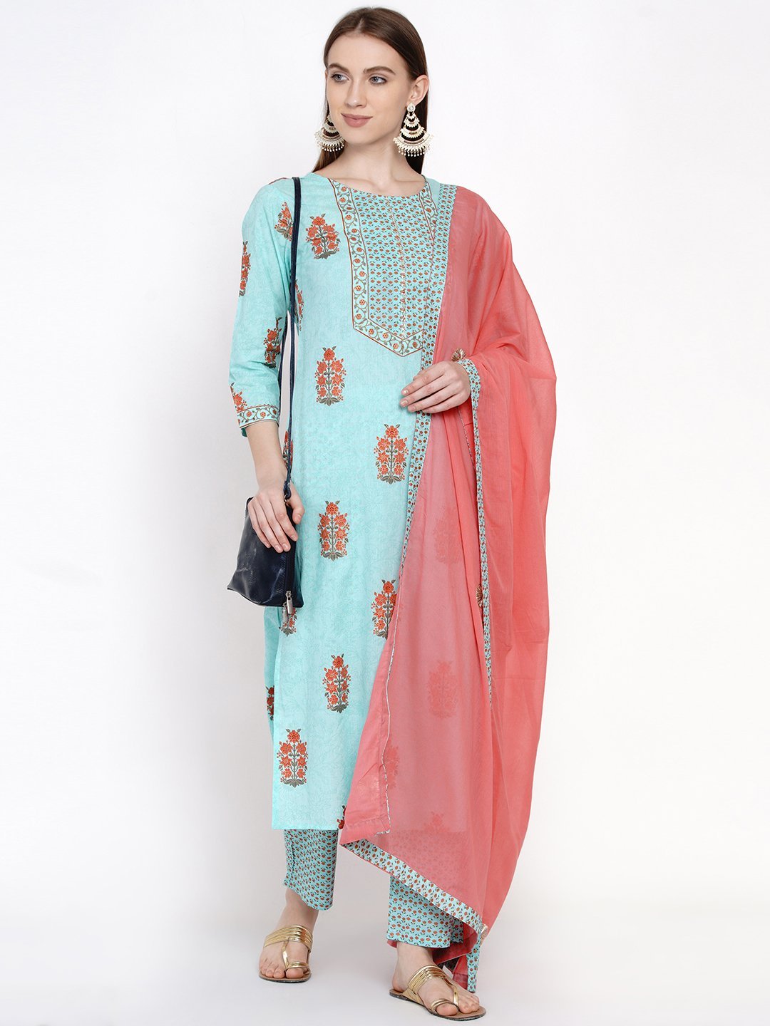handblock-printed-kurta-dupatta-set-10103002BL, Women Indian Ethnic Clothing, Cotton Kurta Set Dupatta